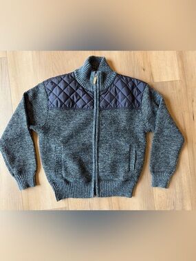 Boys Quilted Shoulder Knit Zip Cardigan Sweater